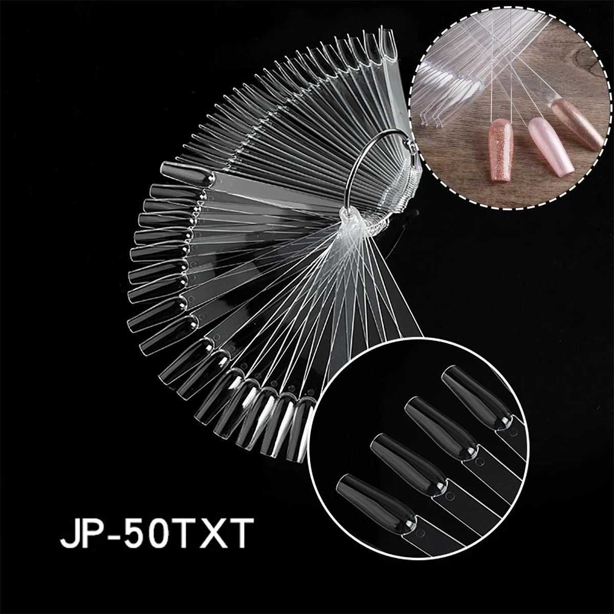 

50pcs False Nail Tips Clear Nail Gel Polish Display Fan With Ring Practise Card Fake Nails Palette Manicure Design Accessories