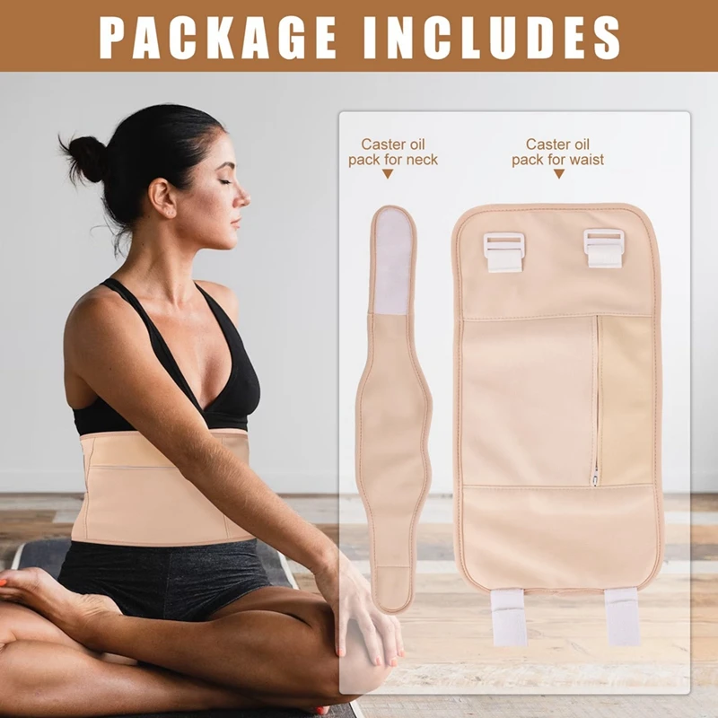 2Pcs Castor Oil Pack Adjustable Leak-Proof Castor Oil Belt Pack With Magic Adhesive Khaki