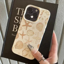 Marine Element Shockproof Mobile Phone Case with Sea Shell and Starfish Pattern - iPhone 15 Plus (BA - P9705)