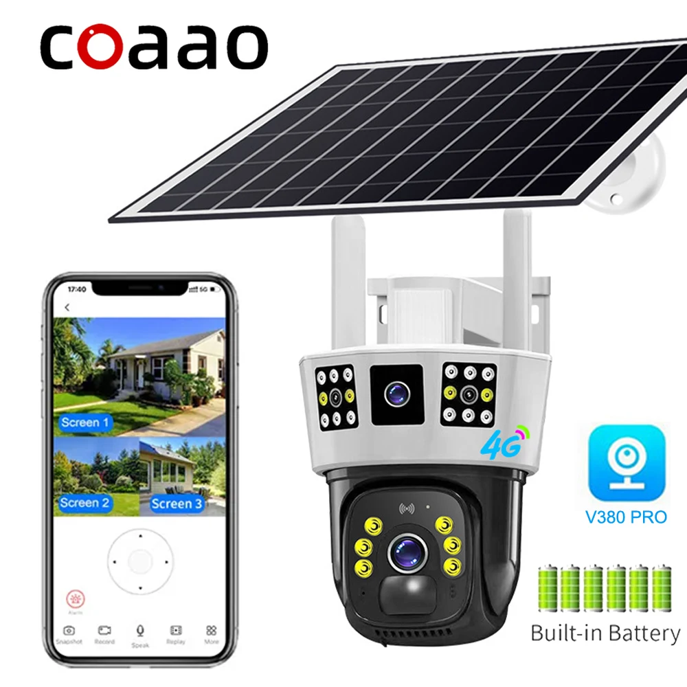 

8MP Outdoor Solar 4G Camera Waterproof Surveillance Three Screens Night Vision 8000mAh Battery Security Protection CCTV V380