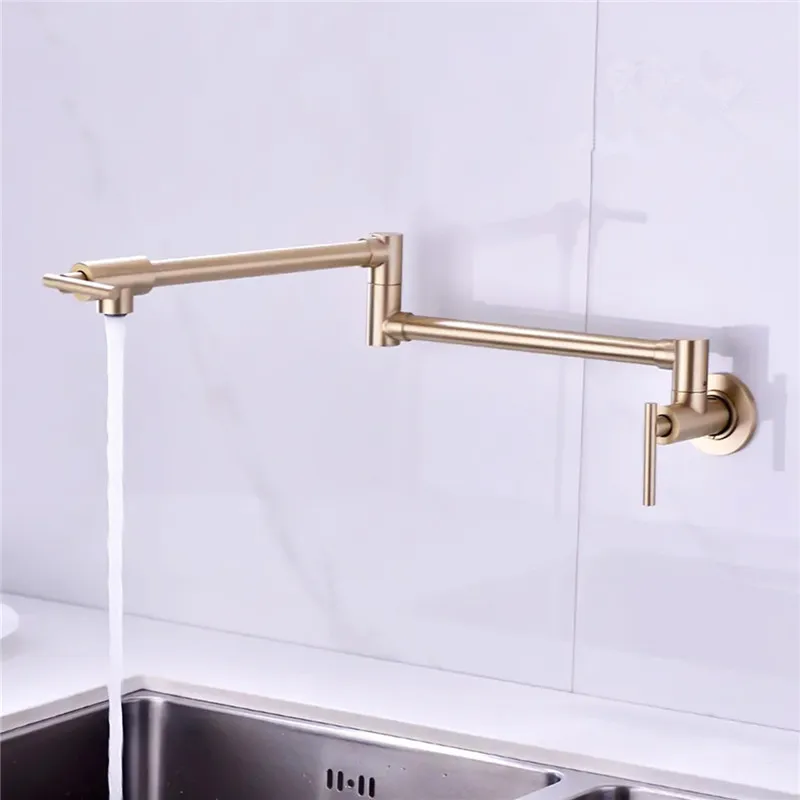 Brushed Gold Pot Filler Tap Wall Mounted Foldable Kitchen Faucet Single Cold Nickel Sink Tap Rotate Folding Spout Black SUS304 1