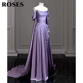 ROSES Purple Soft Stain Charming Prom Dress Gown Mermaid Formal Gown Off the Shoulder Evening Gown vestidos de noche Customized 1