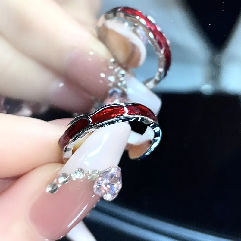 Gothic Punk Red Flame Vintage Geometric Irregular Metal Ring