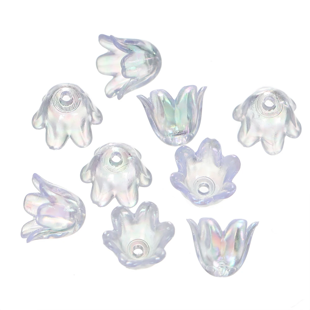 50 100 teile/los AB Bunte Lilie Blumen Acryl Perlen Kappen Bellflower Spacer Perlen Für DIY Armband Halskette Schmuck Machen – Detail 5