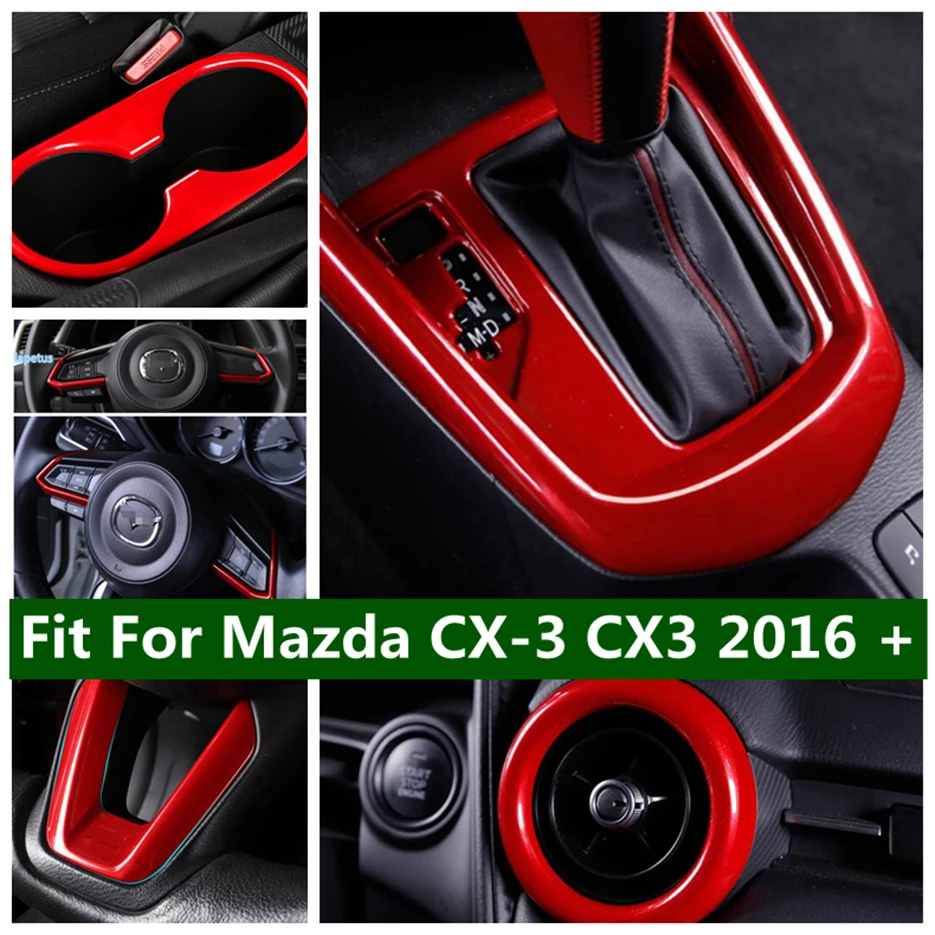 

Air Outlet Vent / Water Cup Holder / Gear Shift Knob / Steering Wheel Cover Trim For Mazda CX-3 CX3 2016 - 2021 Red Accessories