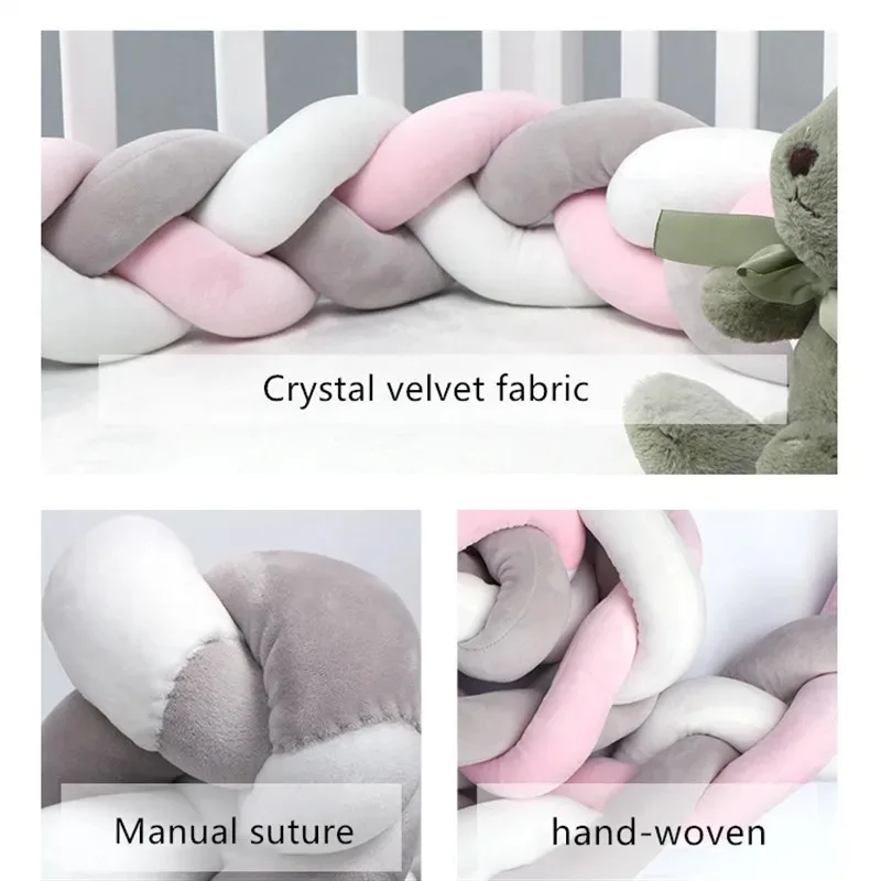 1M/2M/3M/4M Paraurti per bambini Letto Treccia Nodo Cuscino Cuscino per neonato Protezione per culla Lettino Arredamento della camera Set di biancheria da letto Decorazione del ragazzo - immagine 3