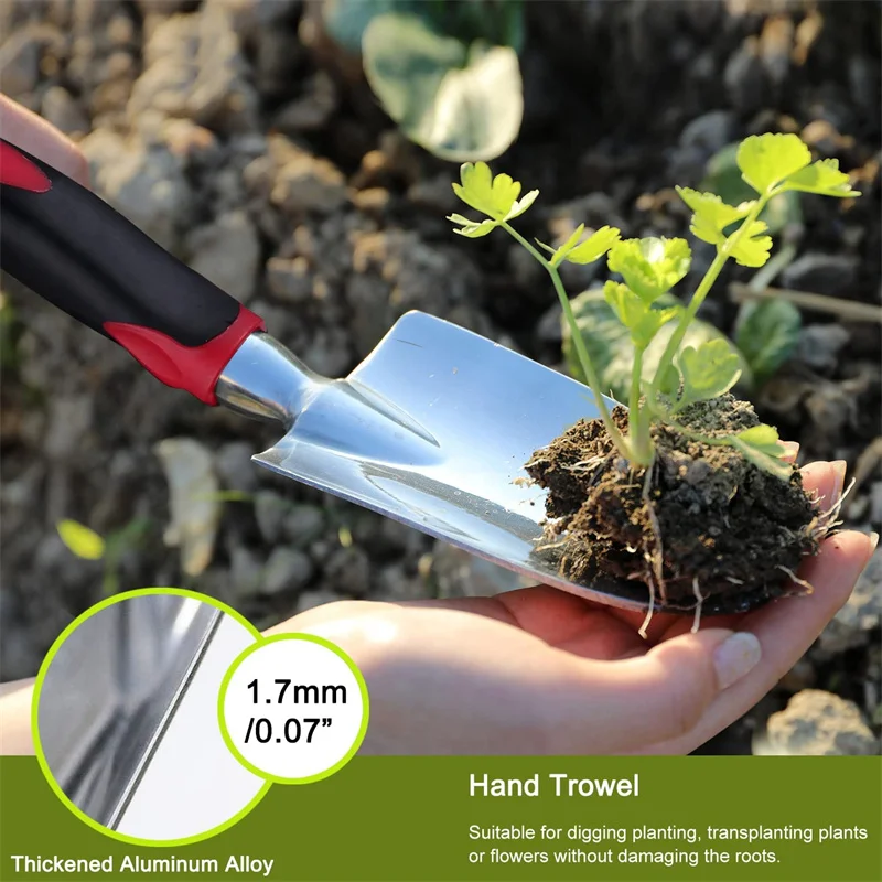 Garden Tools set 3 Piece Heavy Duty Gardening Tools Trowel Transplanter Hand Rake Aluminum with Soft Rubberized Non-Slip Handle