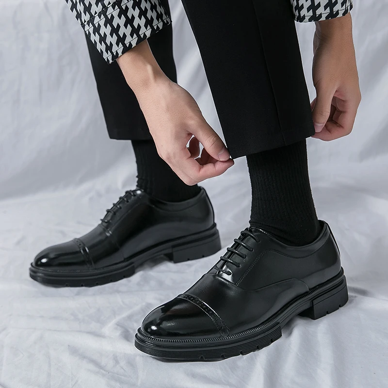 

Men New Streetwear Fashion Business Casual Thick Platform Genuine Leather Wedding Loafers Shoes Harajuku Korean Man Leather Shoe