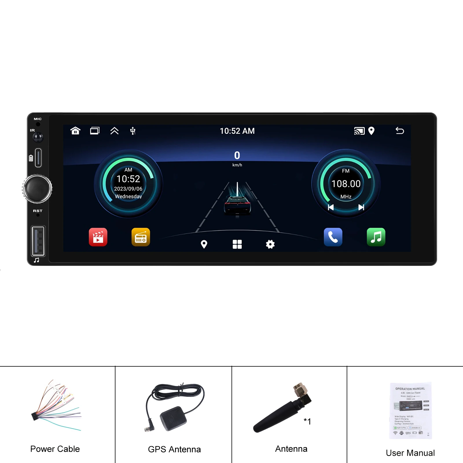 Podofo 6.86'' Car Radio Carplay Android Auto 1Din Multimedia Player Android Radio MP5 Player IPS Screen Mirror Link Car Stereo images - 6