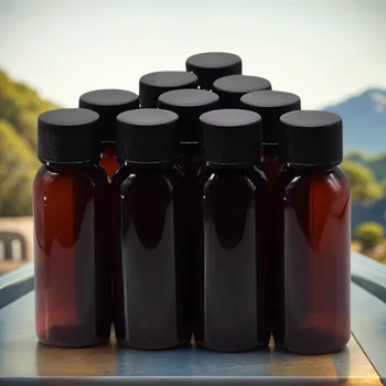 10pcs 1OZ Amber Bottles with Normal Sealing Caps Plastic PET 30ml Dispense Bottles for Travel Medicine Liquid Storage 1