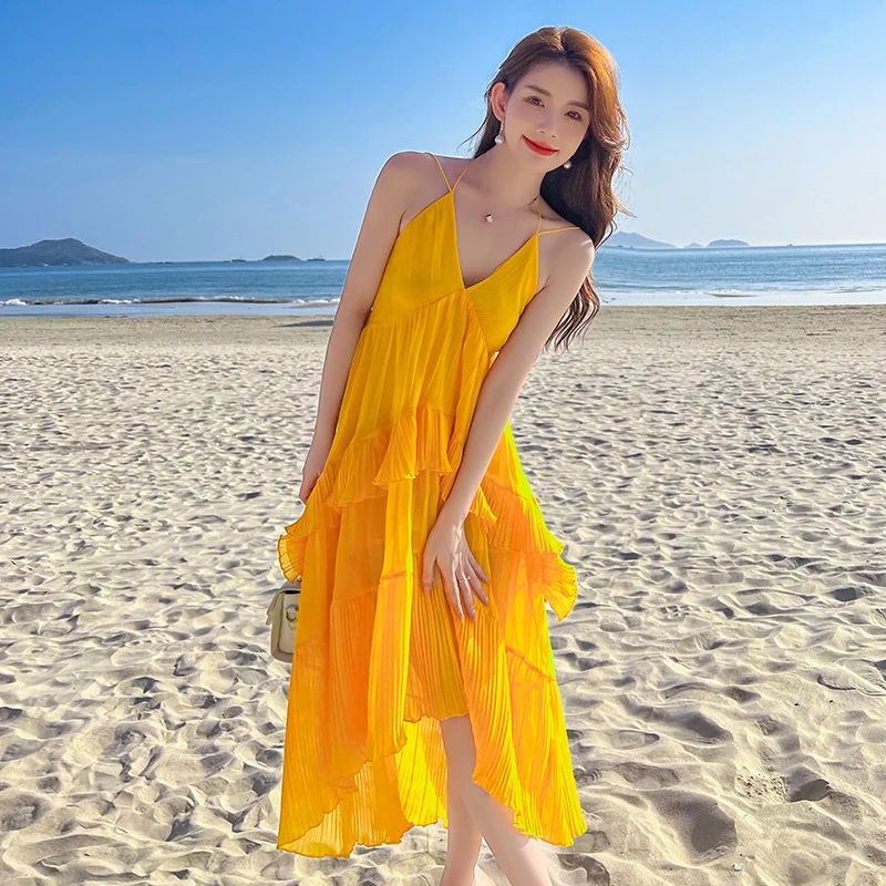 Summer Savings Clearance 2022! BEFOKA Women's Summer Solid Strapless Long  Dress Beach Split Dress Party Club Dress Yellow L 