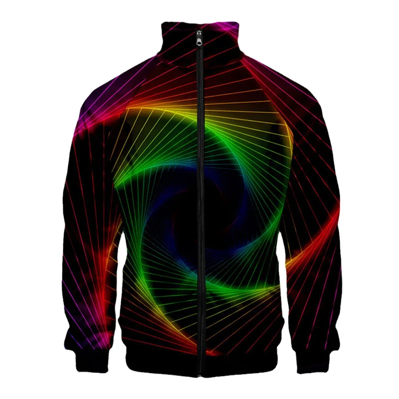 thumbnail image 1 of Chaqueta con cuello alto y estampado 3D de espirales de colores, abrigo de moda para primavera y otoño, chaquetas de gran tamaño con cremallera, ropa de abrigo para hombre, 1 of 5