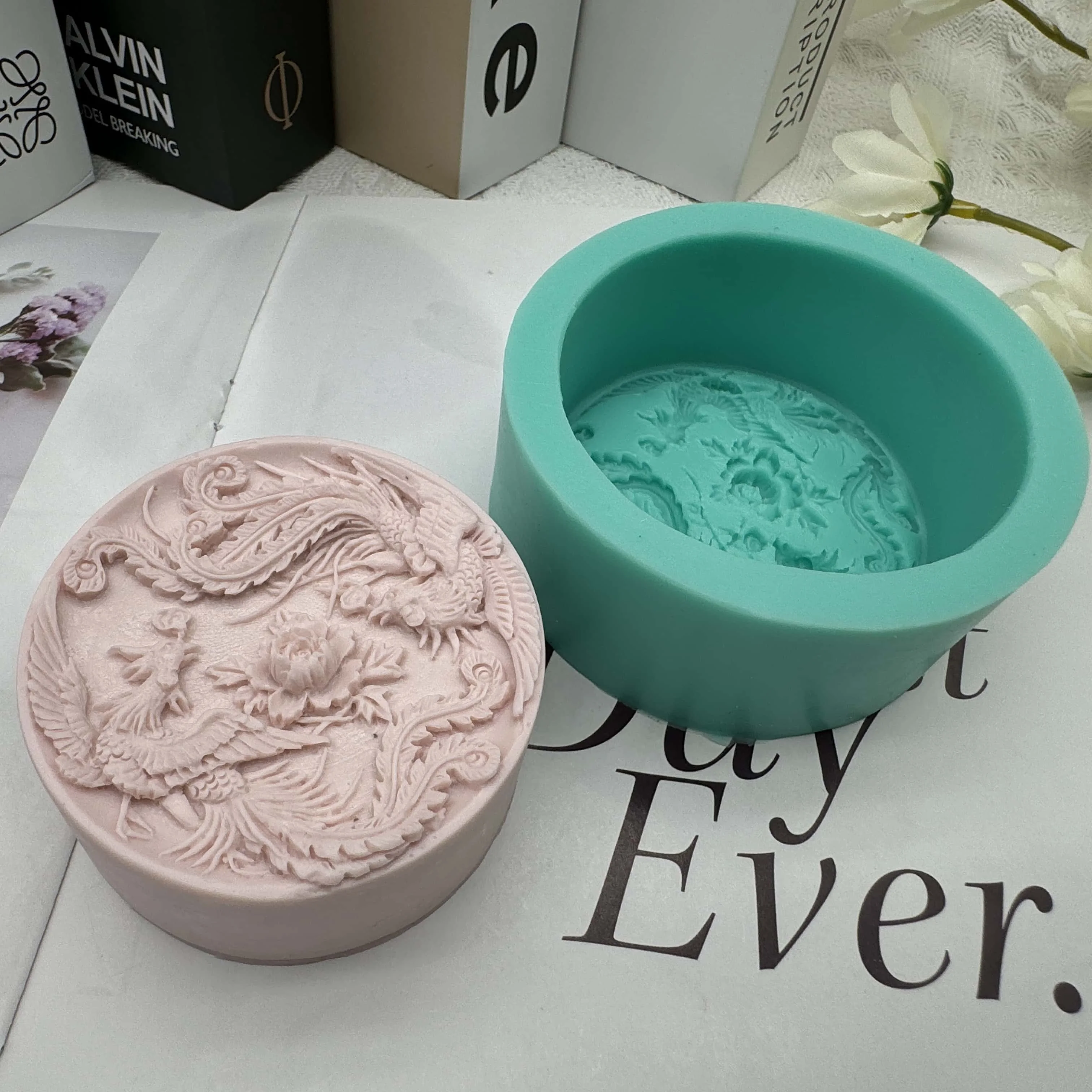 Stampo In Silicone Rotondo Per Torta/Sapone/Candela - Design Fenice/Pavone/Cervo | Stampi Per Cioccolato, Resina, Gesso Fai Da Te - FDA Silicone Alimentare