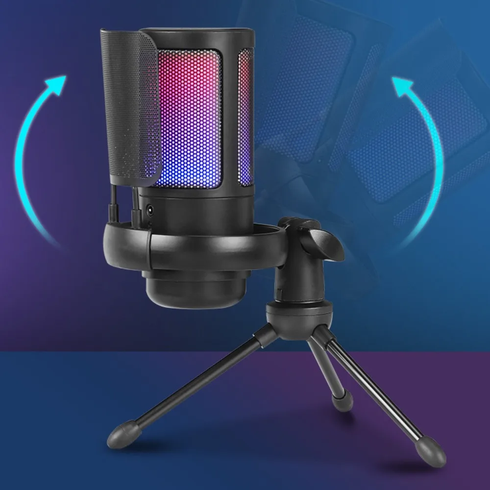 

Конденсаторный USB-микрофон RGB с вентиляционной сеткой, цветной емкостный игровой микрофон белого и черного цветов с креплением