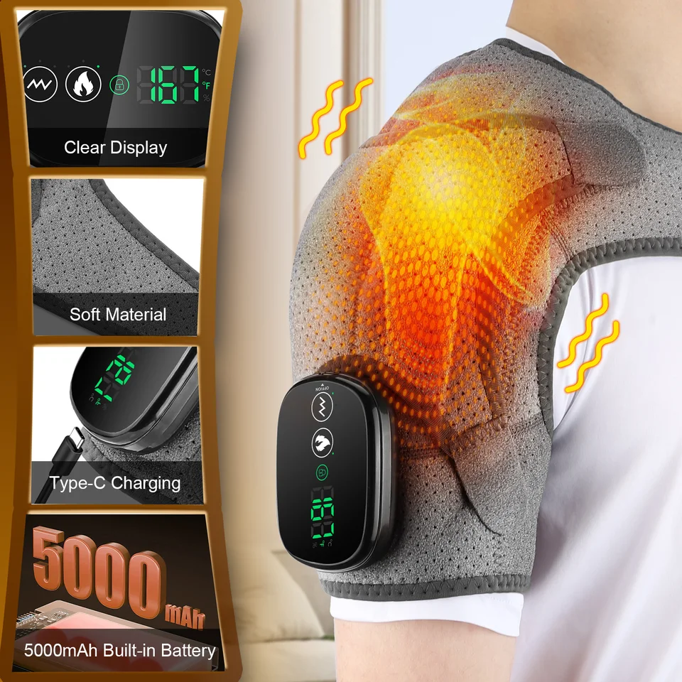 Shoulder Support Cordless Heated Shoulder Massager  4 Vibration Motors,  Adjustable Heat, Rechargeable  Portable Shoulder Pain Relief For Men &  Women