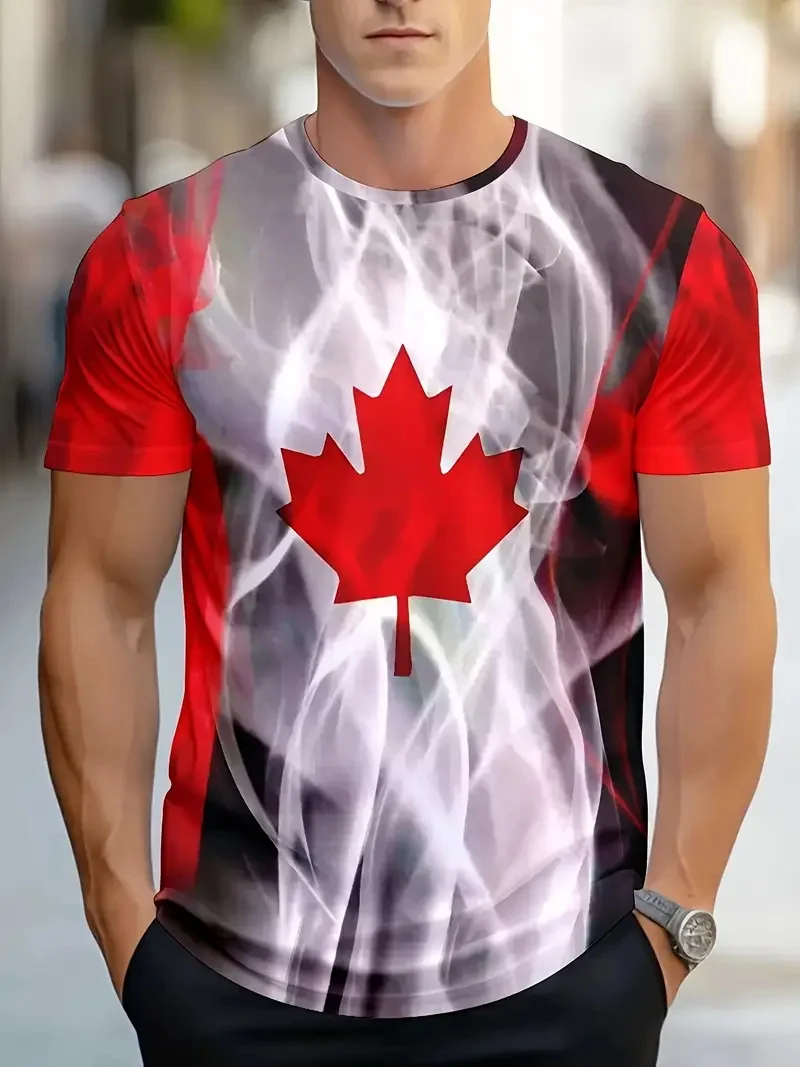 Men'S Canadian Flag & Maple Leaf Print T-Shirt Summer Short Sleeve Tee Shirts With Round Neck Mens Canada Day T Shirt Tops - 5
