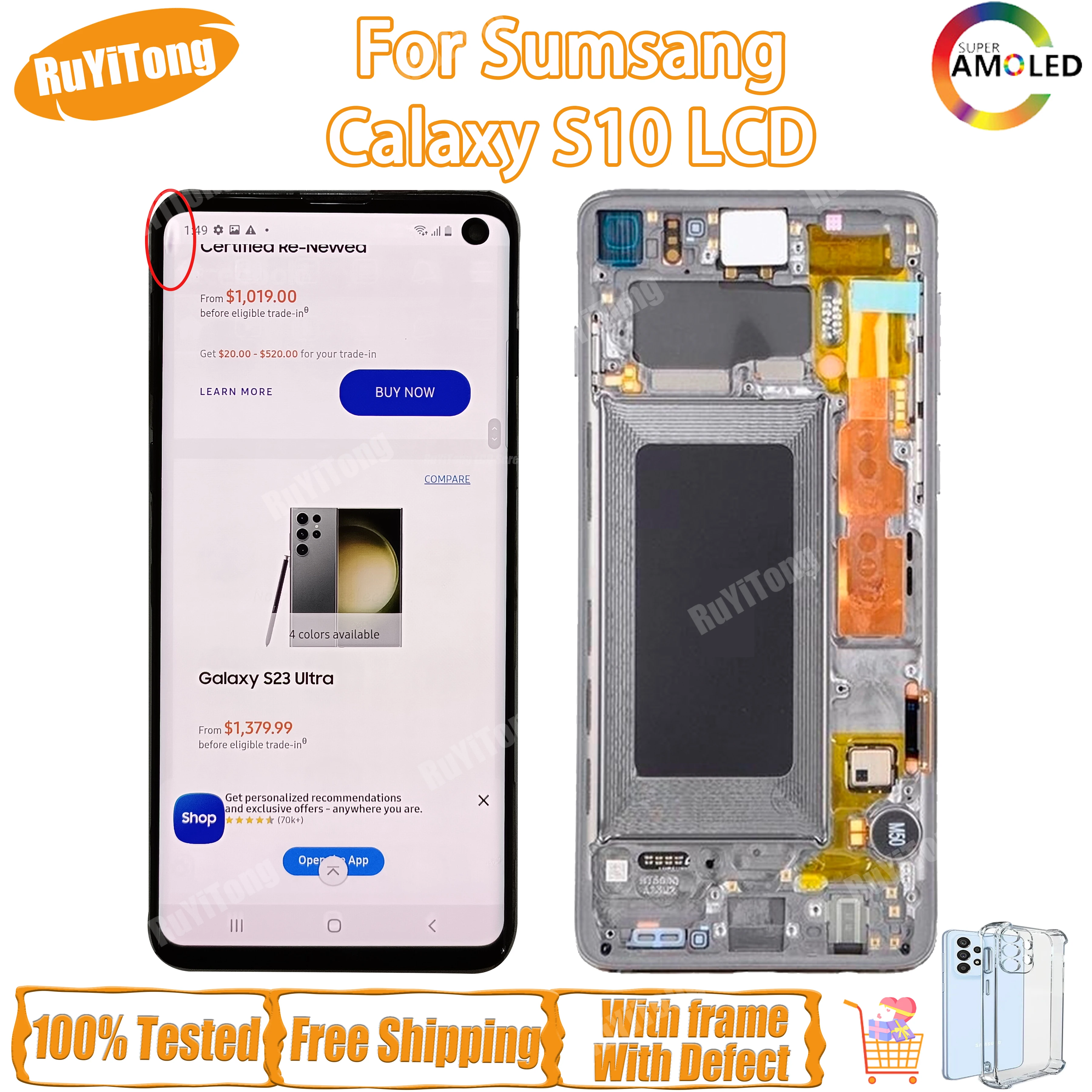 AMOLED-дисплей S10 G973U, ЖК-дисплей для Samsung Galaxy S10 G973, протестированный с рамкой, дисплей с дигитайзером в сборе