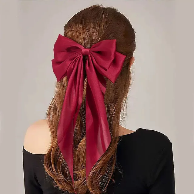 Elegant Solid Large Bow Ribbon Hair Clip For Women Girl Sweet Headbands Soft Satin Hairpin Hairgrip Fashion Hair Accessories 3