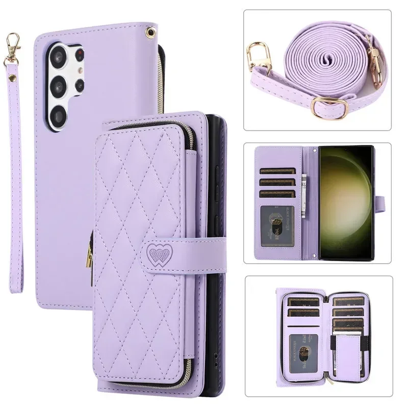 Lanyard Zipper Wallet Flip Leather Phone Case and Purse with Card Holder