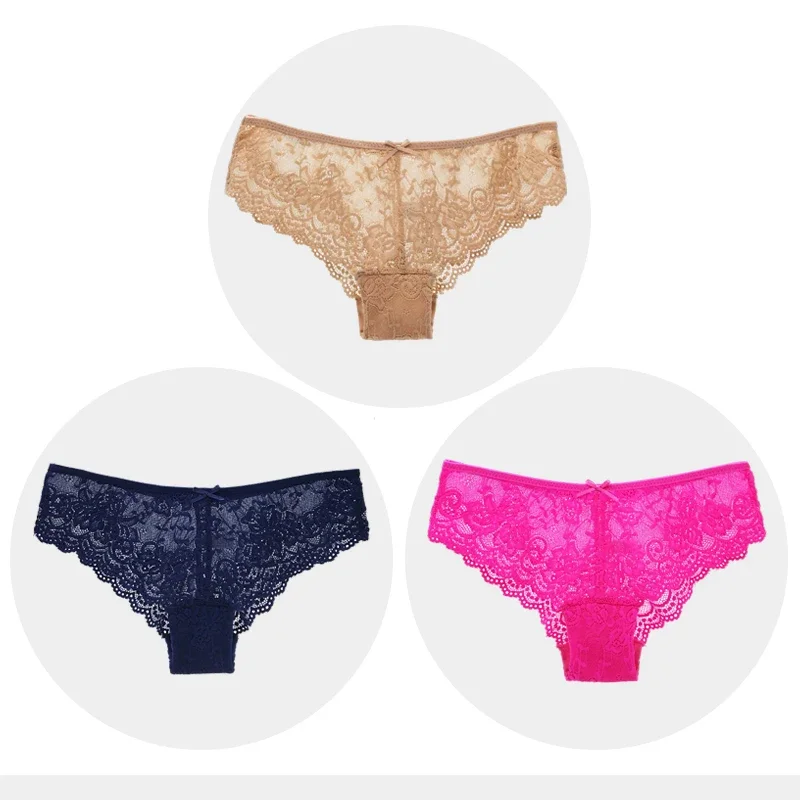 Fashion Sexy Full Lace Panties Transparent Women Briefs Female Hollow Out Low Cut Panty Breathable Bow Wholesale Underwear