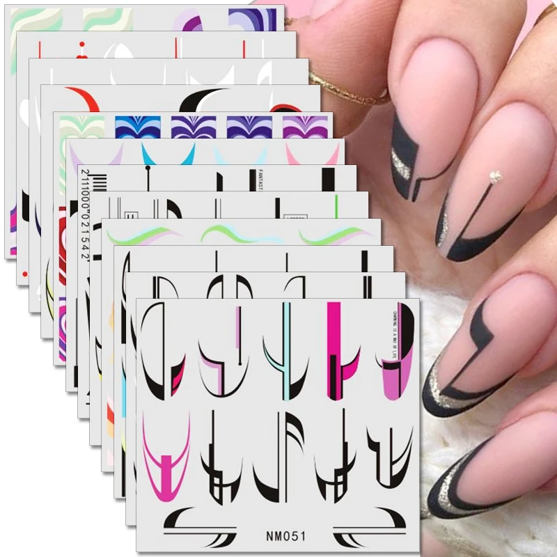 French Swirl Nail Art Stickers Decals Nail Art Supplies French Swirl Lines  Geometry Irregular Whirling Wave Cow Print Decal on Nails Art Charms