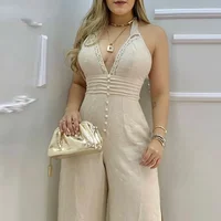 Onorevoli Bizzilla mirquma Buttuna Miftuħa Dahar Qasam Jumpsuit V-neck Jumpsuit Dekorazzjoni 1