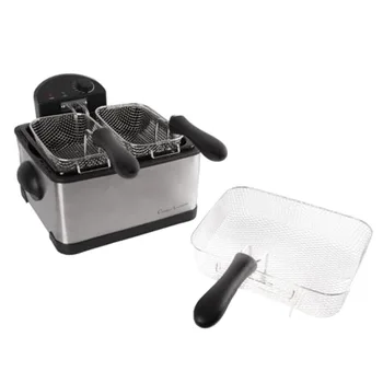 4-Liter Electric Deep Fryer with Stainless Steel Body and Cool Touch Handle - Large and Two Small Baskets for Dual Use - Ideal 1