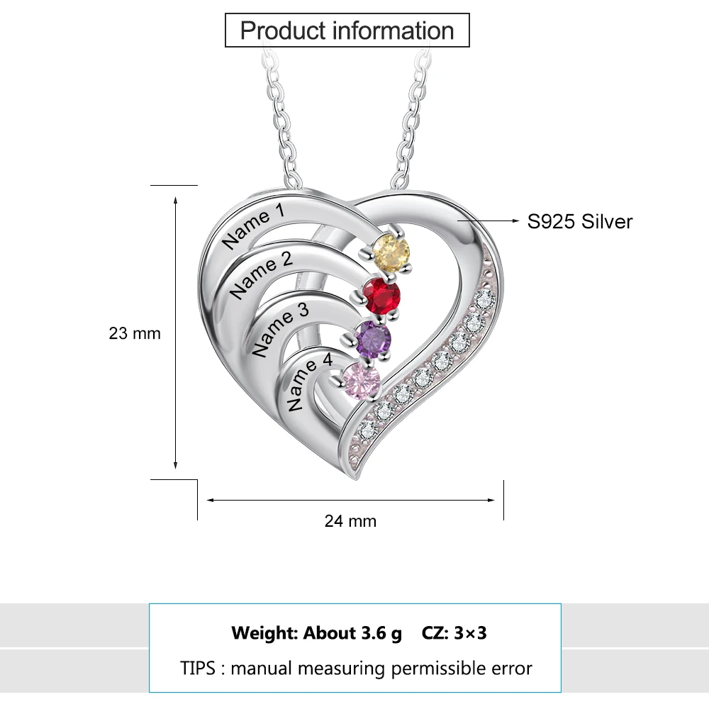 Muttertag personalisieren Herz Halskette 925 Sterling Silber Schmuck benutzer definierten Namen Geburts stein Versprechen Jubiläums geschenk für Frauen