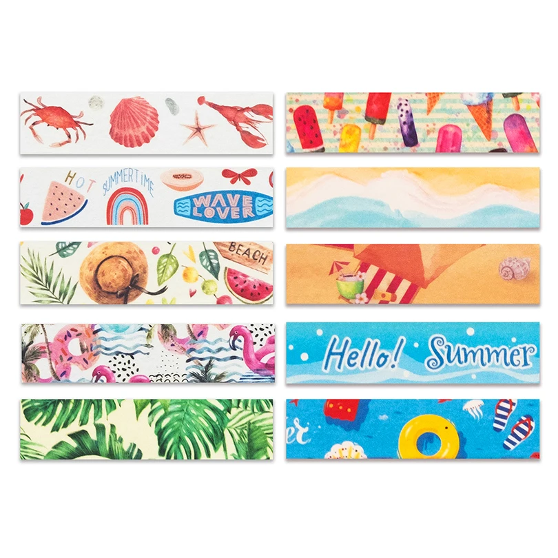 10Pcs Summer Washi Tapes Scrapbooking Supplies Masking Tape Seasons Washi Tape Set Kawaii Stationery Decorative Adhesive Tape 4