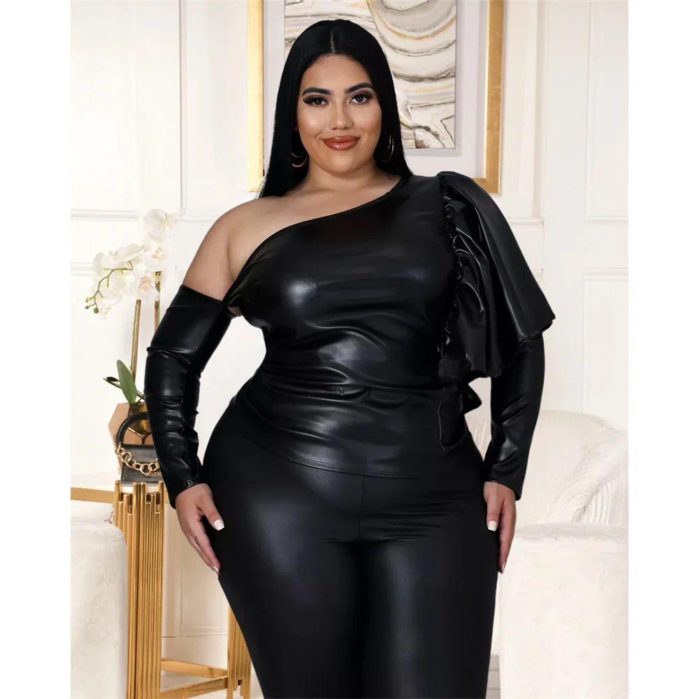Haoohu Pu Leather Plus Size Crop Top Women Clothing 5xl Long Sleeve