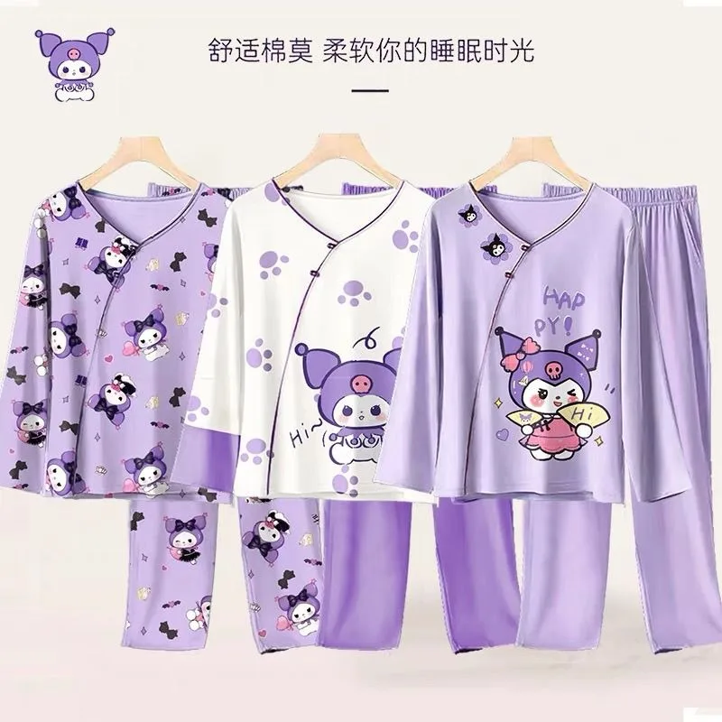 

Sanrioed Kuromi Pattern Printed Children Comfortable Pajama Set Kawaii Thin Long Sleeved Pants Home Wear Children Clothing Gift