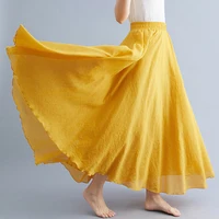 Boho Cotton Linen Beach Long Skirt Women Vintage Casual Solid A-line High Waist Dance Floor-Length Maxi Skirt Spring Summer New - Image 2