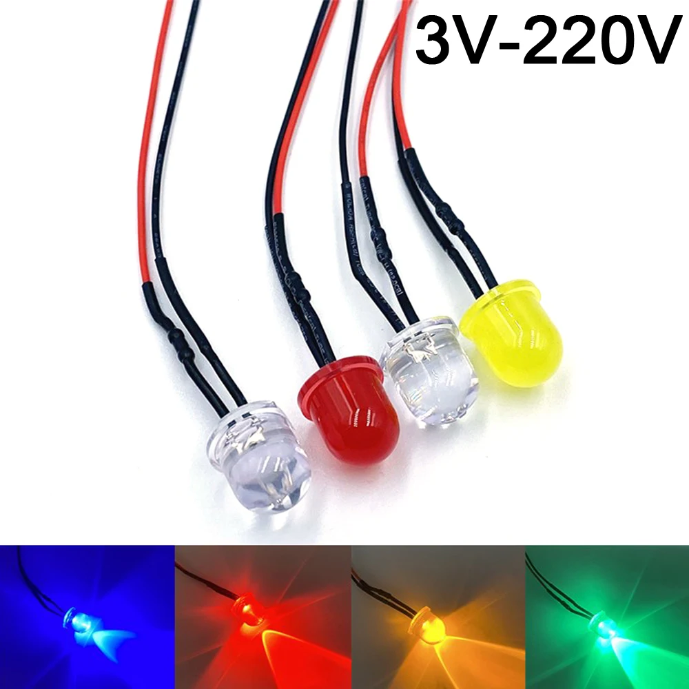 5pcs 12mm Pre-Wired LEDs Emitting Diodes with Resistance Ultra Bright LED Bulb Lights 3V 5V6V9V 12V 24V 36V 48V 60V 110V 220V