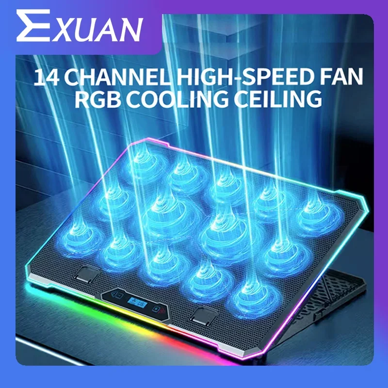 

Laptop Cooler RGB Cooling Mute Laptop Cooling Fan Bracket Plate Pad Air Cooling 14 Channel Fan Strong Cooling LED Display
