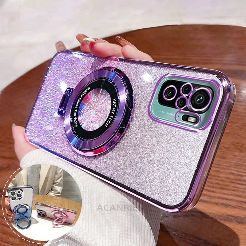 Glitter Plating Silicone Case with Holder and Stand