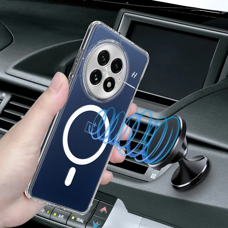 ELVEV Magnetic Shockproof Clear Wireless Charging Phone Case - Acrylic Transparent TPU Cover