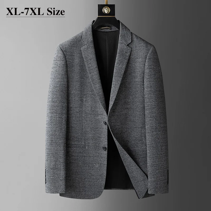 

Plus Size 7XL 6XL Autumn Men's Business Casual Blazers Loose Dark Gray Suit Jacket Classic Simple Two Button Coats Male Clothing