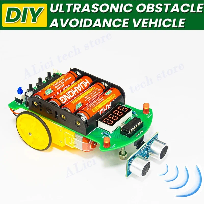 DIY Ultrasonic Ranging Obstacle Avoidance Car Electronic Kit LED Display Programming Intelligent Car Welding Practice DIY Kit