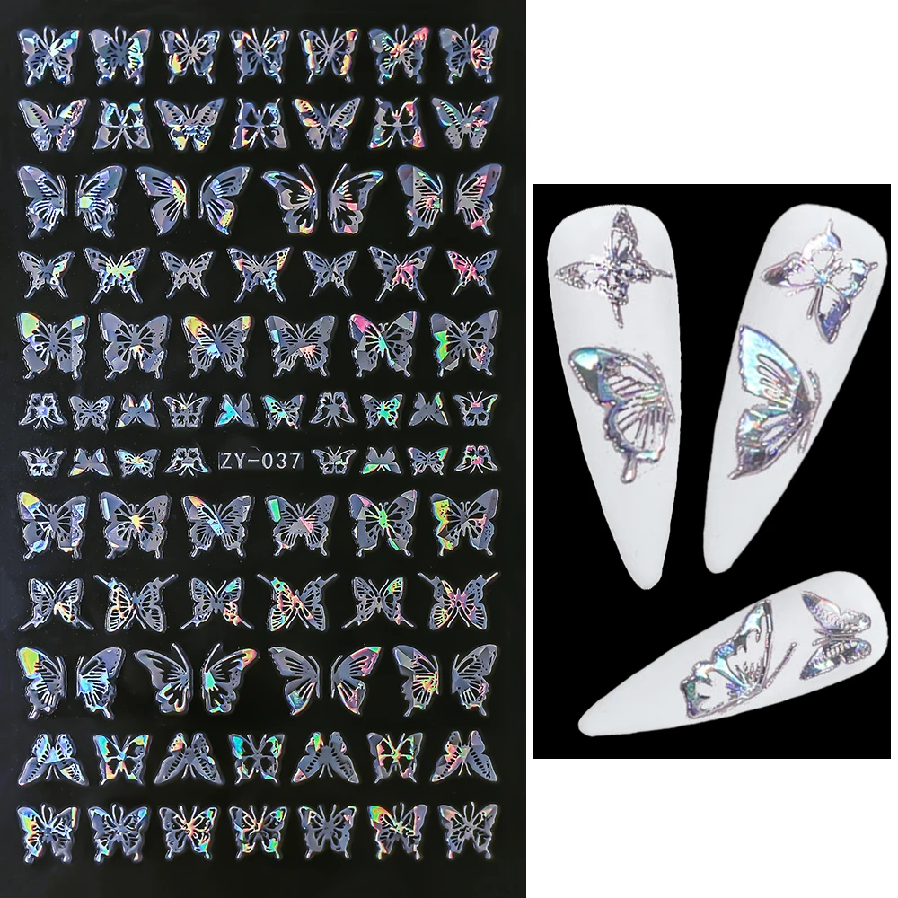 Selbstklebende Nagelsticker Mit Schmetterling & Schlange – 6 Blätter 3D Glitzer-Aufkleber Für Frühling-Nageldesign