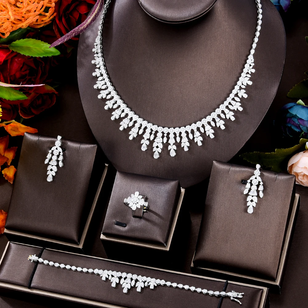 GODKI Trendy Fashion 4PCS Luxury Waterdrop Indian Jewelry Sets For Women Wedding Party UAE Dubai Bridal jewelry Sets