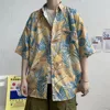 Retro Floral Short Sleeve Shirt Men Trendy Personalized Versatile Cool Five-point Sleeve Summer Hawaii Clothing Trend 6