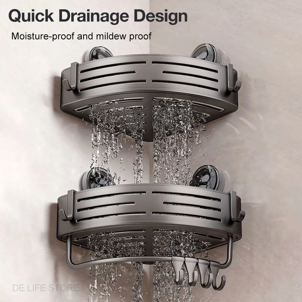 Shower Corner Rack Suction Cup Bathroom Shelf Without Drilling Bathroom Organizer Toilet Shampoo Holder Bathroom Accessories 5