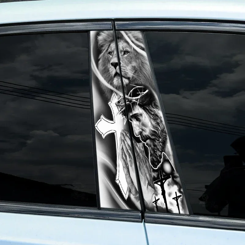 Leniutor Lot De 2 Autocollants En Vinyle Réfléchissant En Forme De Croix Chrétienne Pour Voitures, Pare-chocs, Camion, Fenêtre, 11,5 X 18 Cm (2 Pièces, Blanc Laser