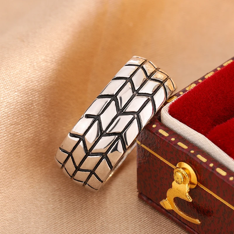 Tire-Shaped Hip-Hop Style Silver-Plated Ring