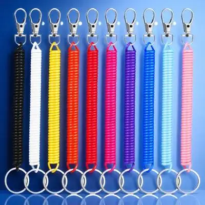 10Pcs 프리미엄 플라스틱 스프링 코일 키체인 스트레치 코드 키체인 끈 열쇠 배지 손목 사용 야외 등산용