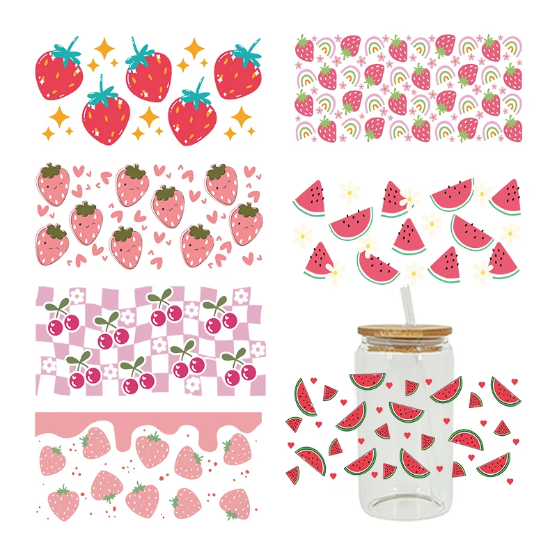 3D UV DTF Transfers Stickers 16oz Cup Wraps Watermelon Strawberry Cherry Printed For DIY Glass Ceramic Metal Leather Etc. D16938