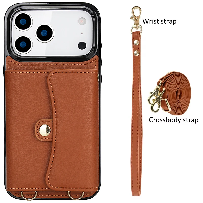Leather Wallet Case with Wrist & Shoulder Strap and Card Pocket