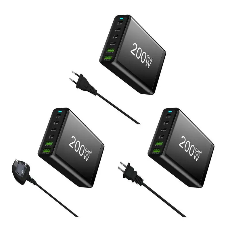

USB C Charger 6 Ports Desktop Fast Charging Station 200W Portable PD Fast USB Wall Charger For Smart Phone And More