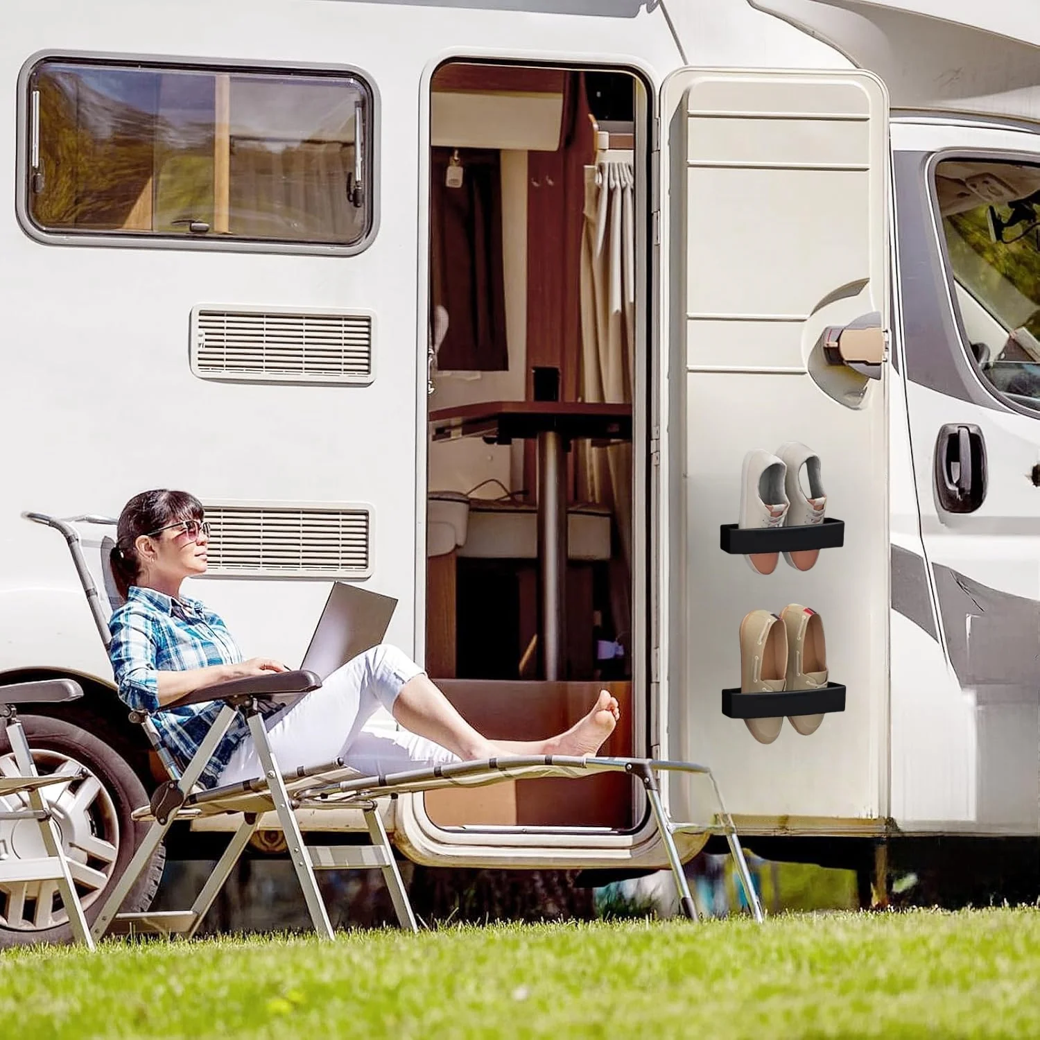 1PCS Adjustable Caravan Door Wall Mounted Shoes Rack Plastic Shoes Holder Storage Organizer RV Accessories For Motorhome Boat