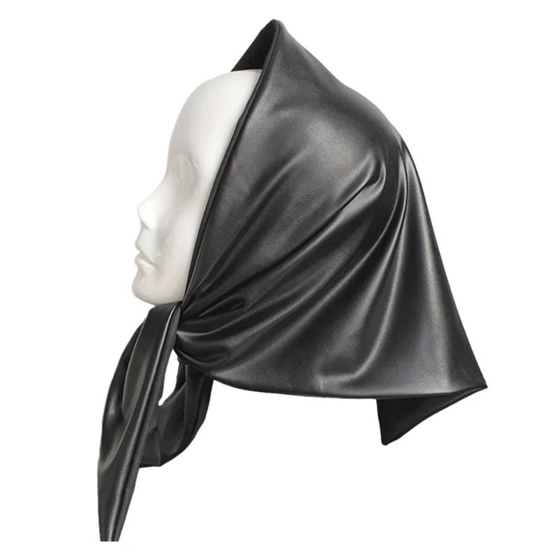 Womens Fashion Long Shawl Winter Warm Large Scarf Faux Leather Triangle Scarf Hijab Headscarf Covering Headwraps 5